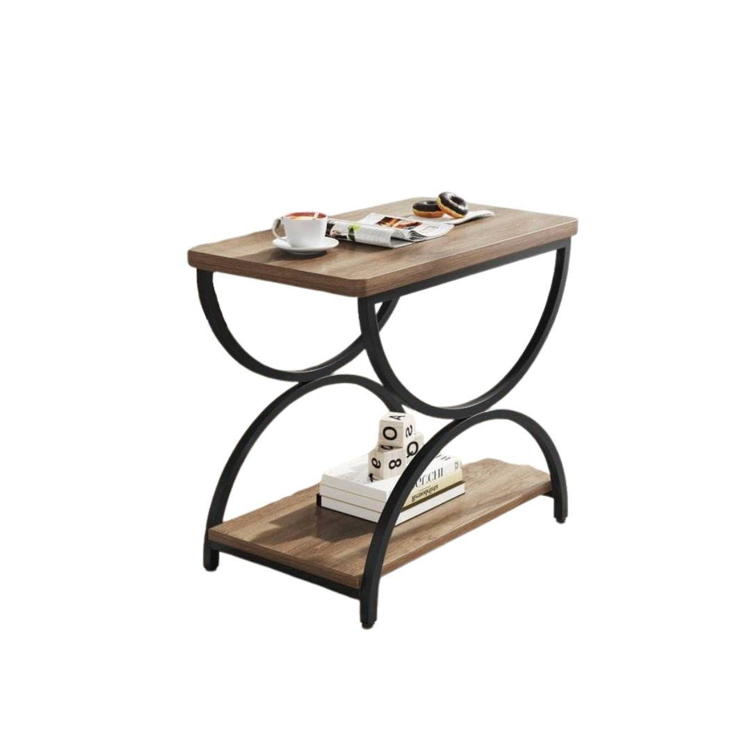 Metal side table with wooden surface – modern elegant design