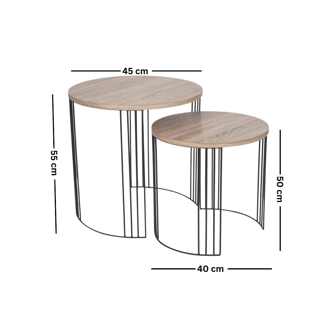 Set of metal side tables with wooden surface – elegant modern design (2 pieces)