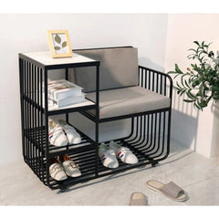 Metal shoe rack with marble surface – luxurious modern design
