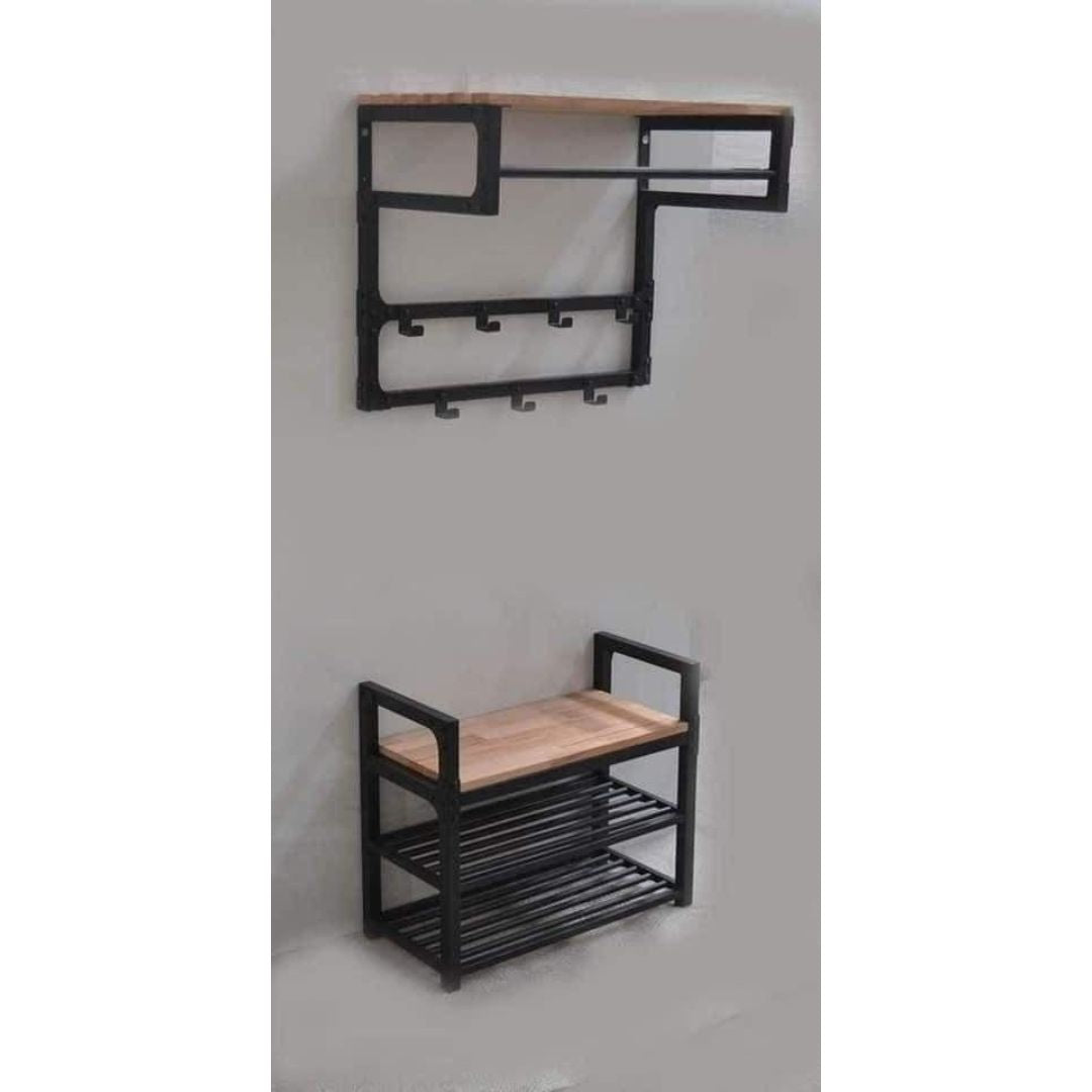 Metal shoe rack with wooden surface – practical modern design