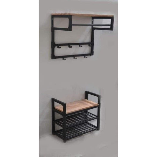 Metal shoe rack with wooden surface – practical modern design