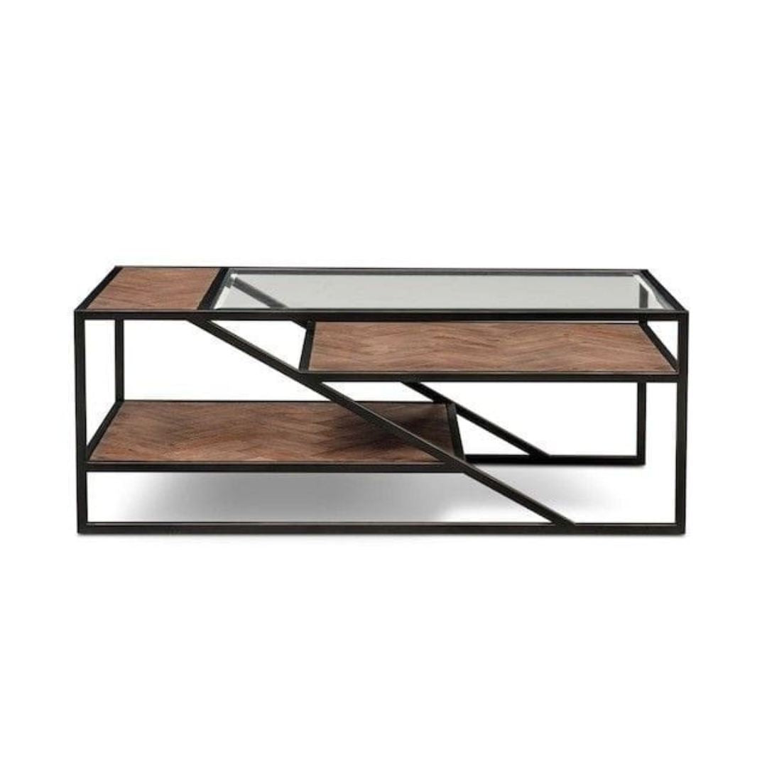 Set of metal coffee tables with wooden top – elegant modern design (2 pieces)