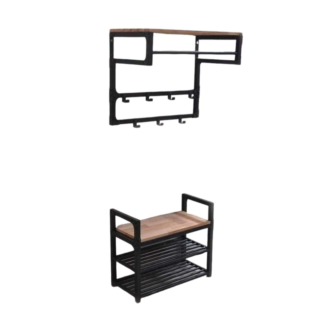 Metal shoe rack with wooden surface – practical modern design