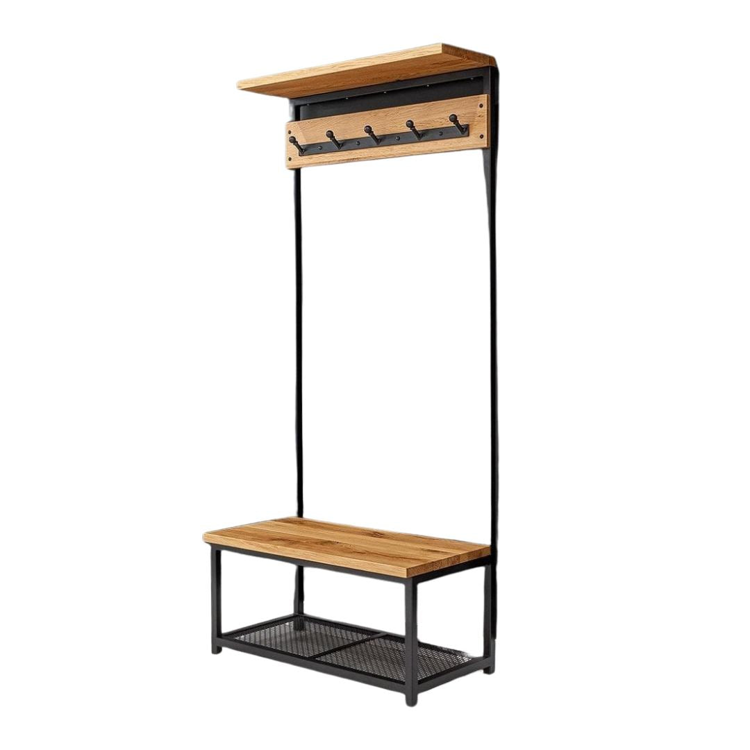 Metal shoe rack with wooden surface – practical modern design