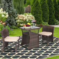 Rattan bridge set of 2 chairs and a table, brown