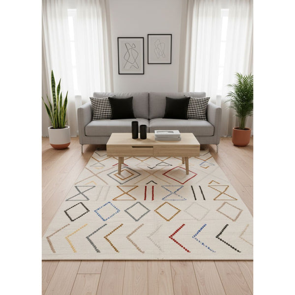 سجادة صوف طبيعي صناعة يدوية – لون رصاصي وأصفر – موديل ROF-055