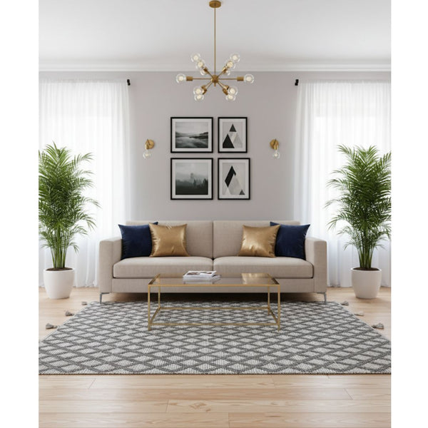 سجادة صوف طبيعي صناعة يدوية – لون أوف وايت ورصاصي غامق – موديل ROF-018