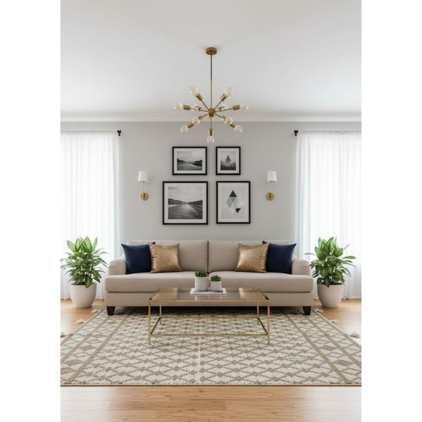 سجادة صوف طبيعي صناعة يدوية – لون أوف وايت وبيج غامق – موديل ROF-016