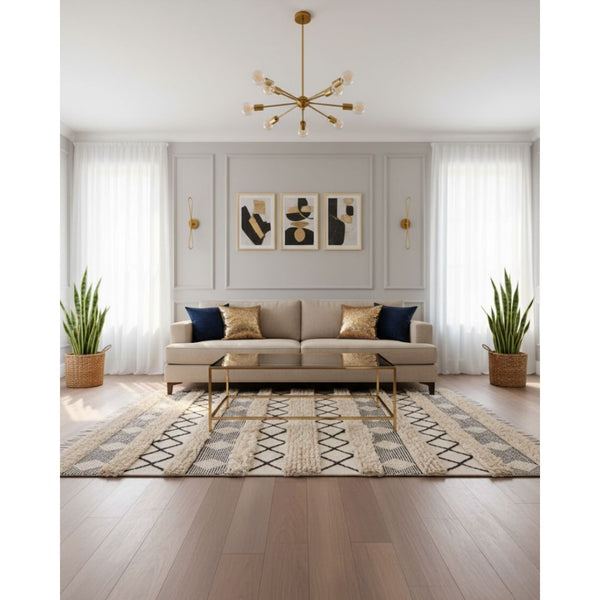 سجادة صوف طبيعي صناعة يدوية – لون أوف وايت وأسود – موديل ROF-007