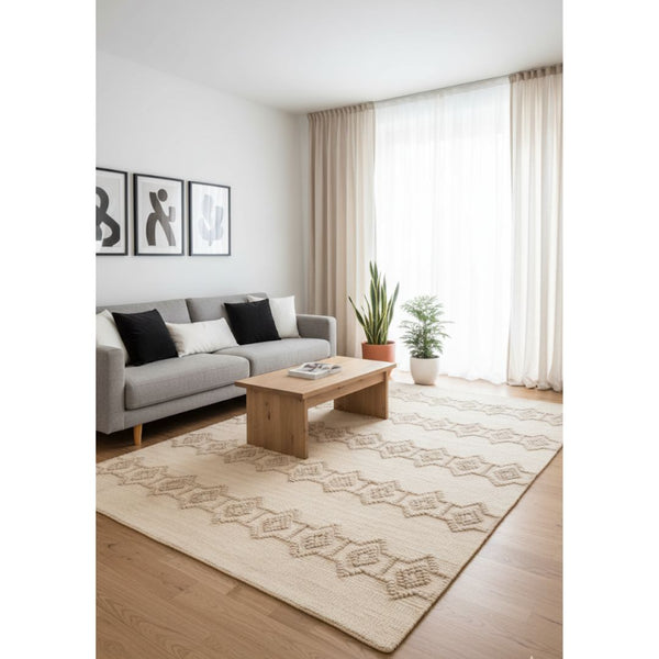 سجادة صوف طبيعي صناعة يدوية – لون كافيه – موديل ROF-029