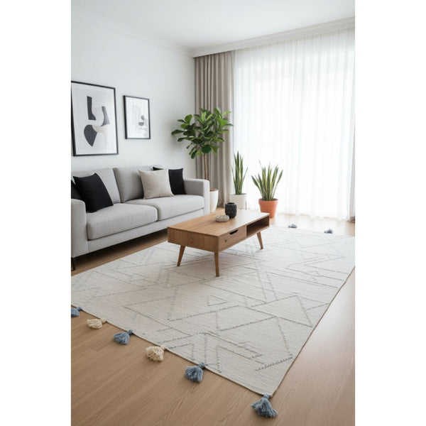 سجادة صوف طبيعي صناعة يدوية – لون رصاصي وأصفر – موديل ROF-027