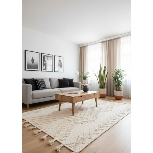 سجادة صوف طبيعي صناعة يدوية – لون أوف وايت – موديل ROF-038