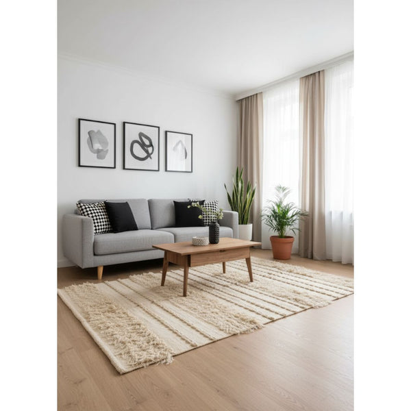 سجادة صوف طبيعي صناعة يدوية – لون بيج فاتح – موديل ROF-051