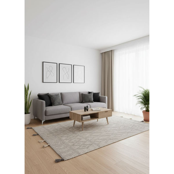 سجادة صوف طبيعي صناعة يدوية – لون أوف وايت ورصاصي – موديل ROF-046