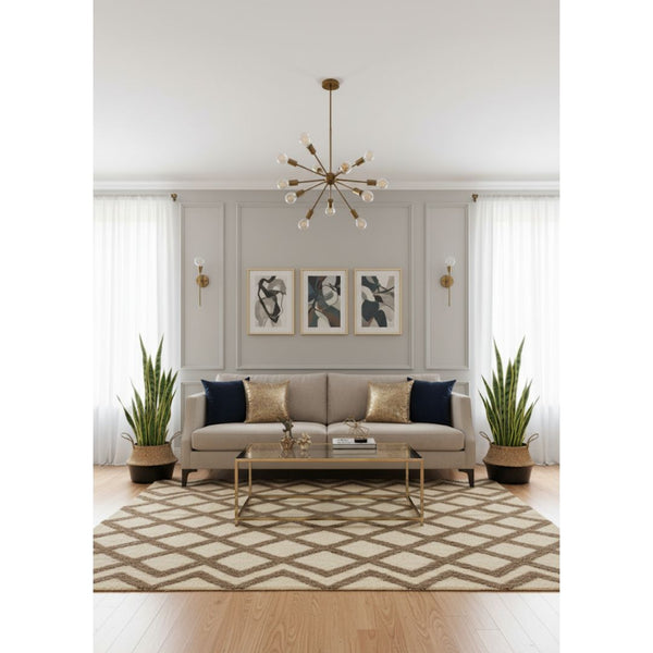 سجادة صوف طبيعي صناعة يدوية – لون أوف وايت وكافيه – موديل ROF-008