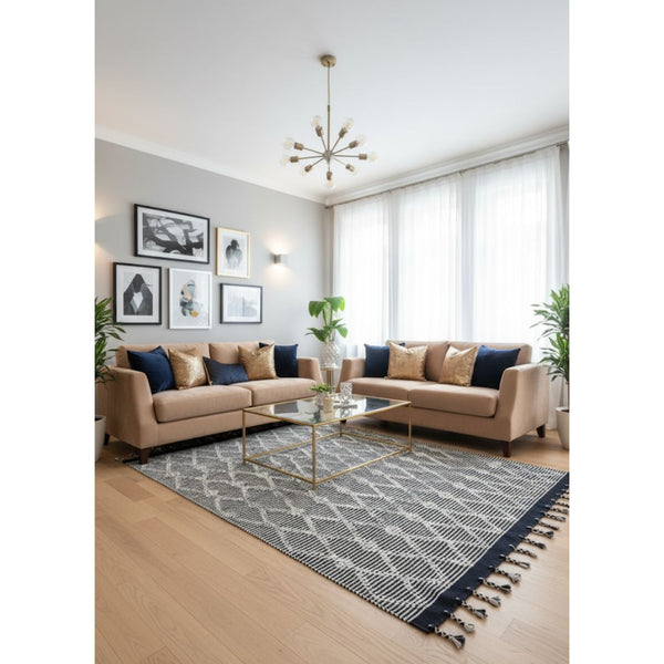 سجادة صوف طبيعي صناعة يدوية – لون أوف وايت وأسود – موديل ROF-020