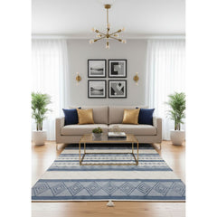 Natural Wool Handmade Rug – Off White and Navy Color – Model ROF-017