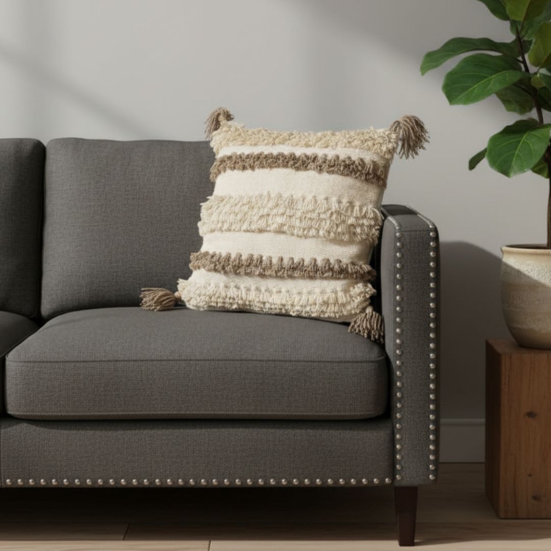 Natural Wool Cushion Fully Handmade – Cotton and Fiber Filling – Size 50×50 cm – Model ROF-090