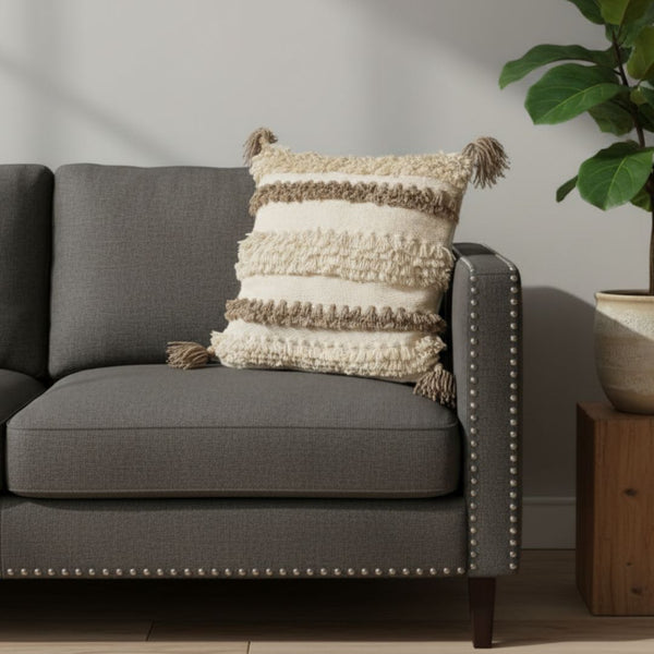 Natural Wool Cushion Fully Handmade – Cotton and Fiber Filling – Size 50×50 cm – Model ROF-090