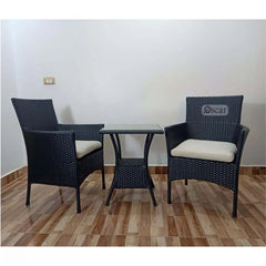 Rattan studio set, 2 chairs and a table, black