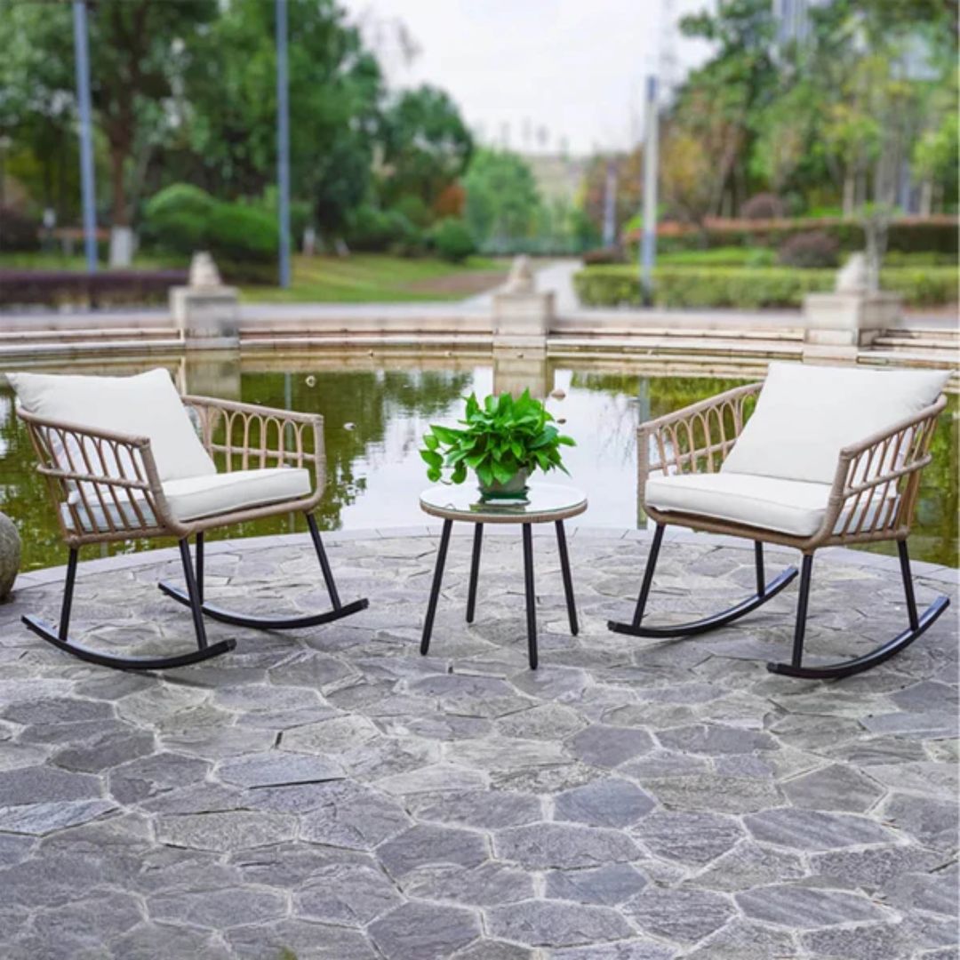 Clay rattan set, 2 chairs and a table