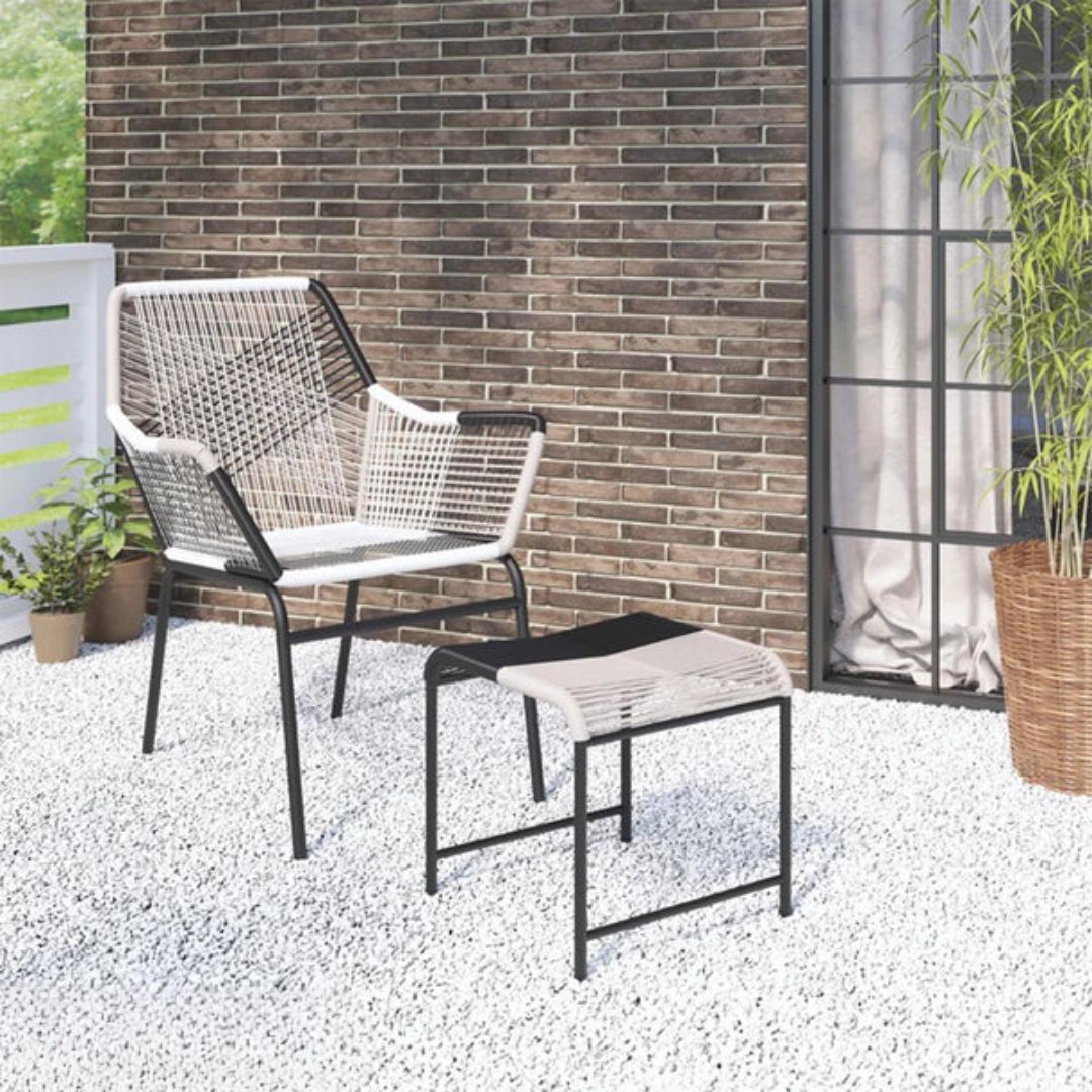 Bamboo rattan chair and pouf set 135 for restaurants and cafes
