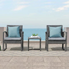 Atletico rattan set, 2 chairs and a table, gray