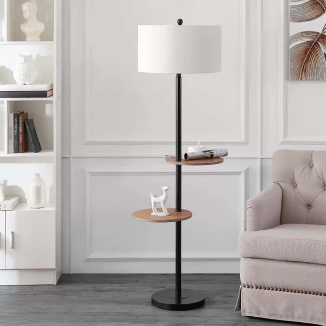 Luxury-designed metal floor lamp with a wooden base