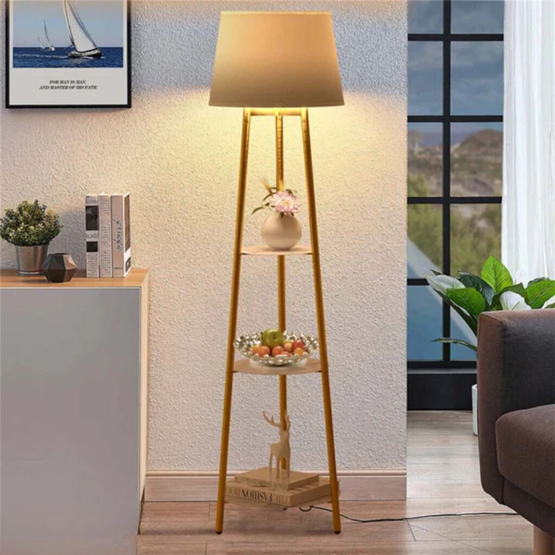 Luxurious metal floor lamp with a marble base