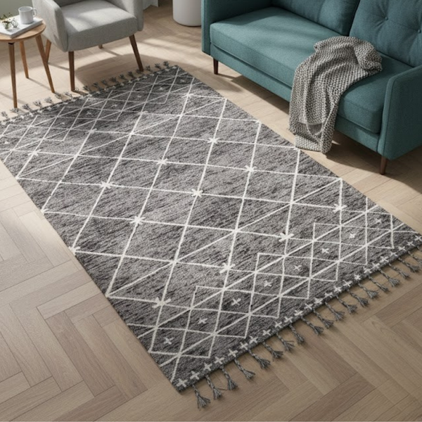 سجادة صوف يدوية الصنع باللون الرمادي – موديل KHM-011 من أوسكار فرنتشر