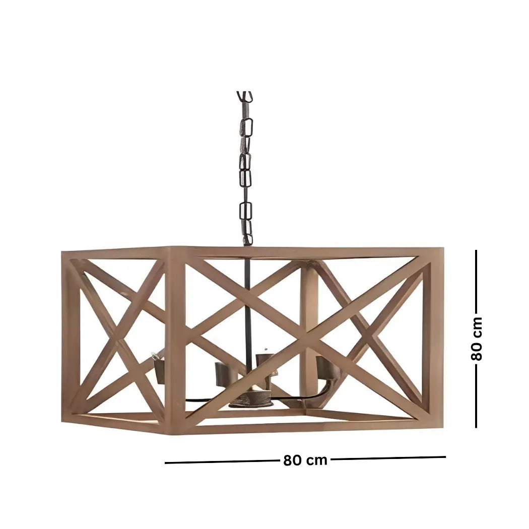 Natural Wood Chandelier with Reddish Brown Paint – Model SKN-035 from Oscar Furniture