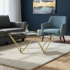 Steel Coated Coffee Table – 6 mm Transparent Glass Top – Elegant Modern Design – Model ZSL-035