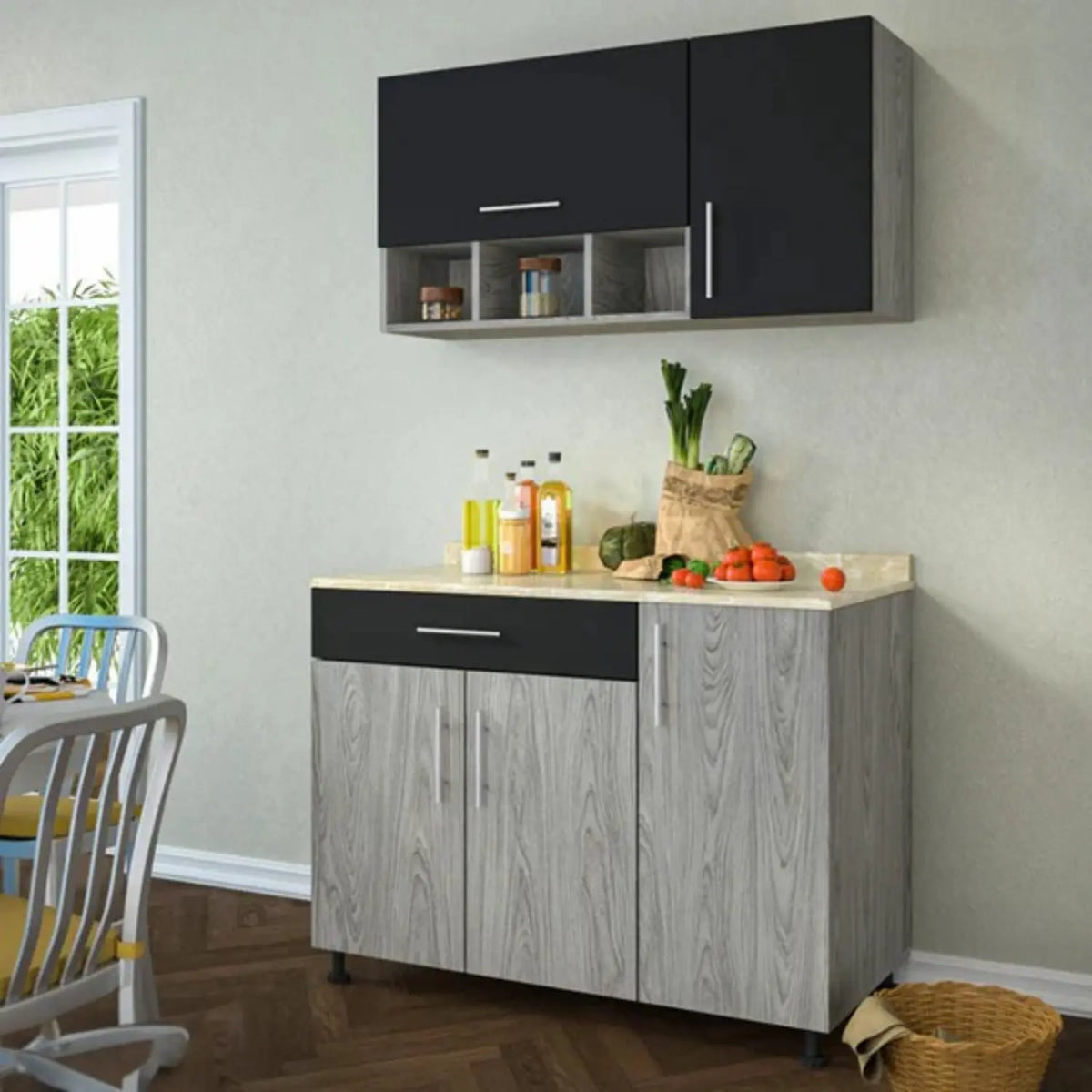 Two-piece kitchen with wood countertops and MDF wood - KYN-004