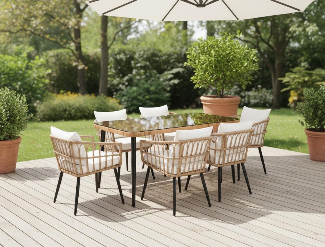 Luxury rattan dining set suitable for 6 people for outdoor furniture