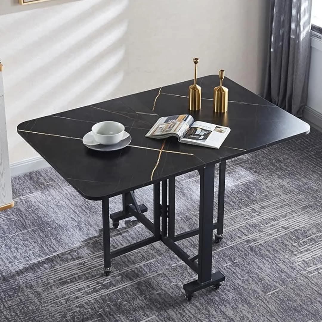 Folding table 80×120 cm with marble-like surface and wheels with brakes – practical and durable