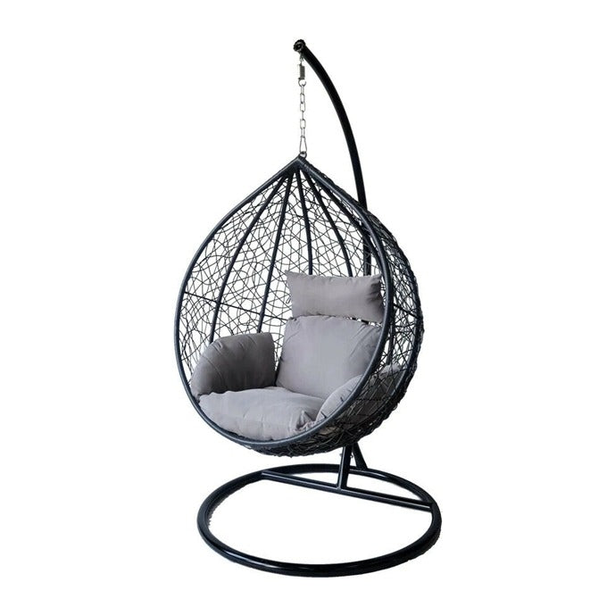 Outdoor and Indoor Single Swing Bortan Pure with Sturdy Iron Frame – Black Amoyl with Dark Gray Fabric