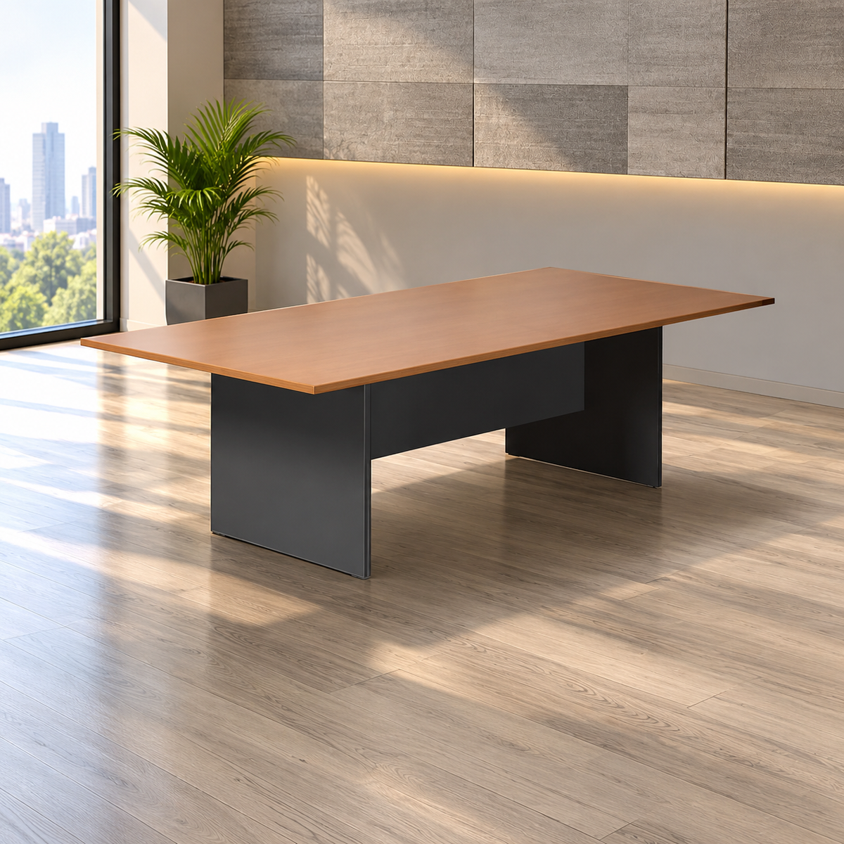 ترابيزة اجتماعات خشب MDF إسباني مع شاسيه معدني – تصميم أنيق متين