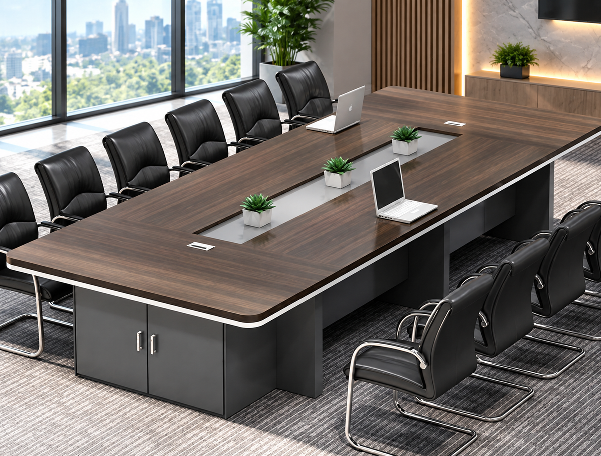 ترابيزة اجتماعات خشب MDF إسباني مع شاسيه معدني – تصميم عصري أنيق