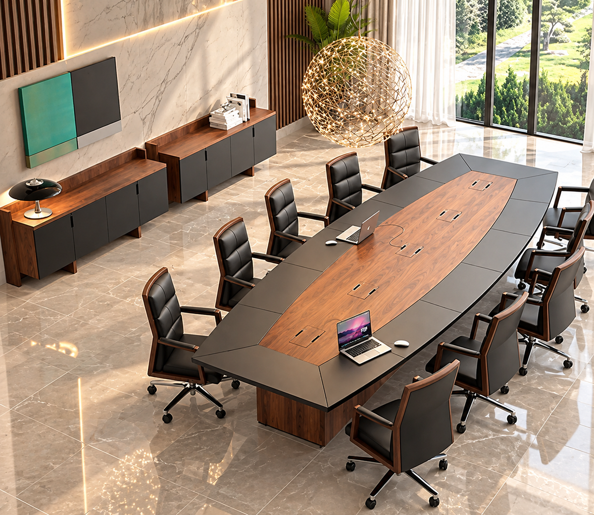 ترابيزة اجتماعات خشب MDF إسباني مع شاسيه معدني – تصميم عصري أنيق