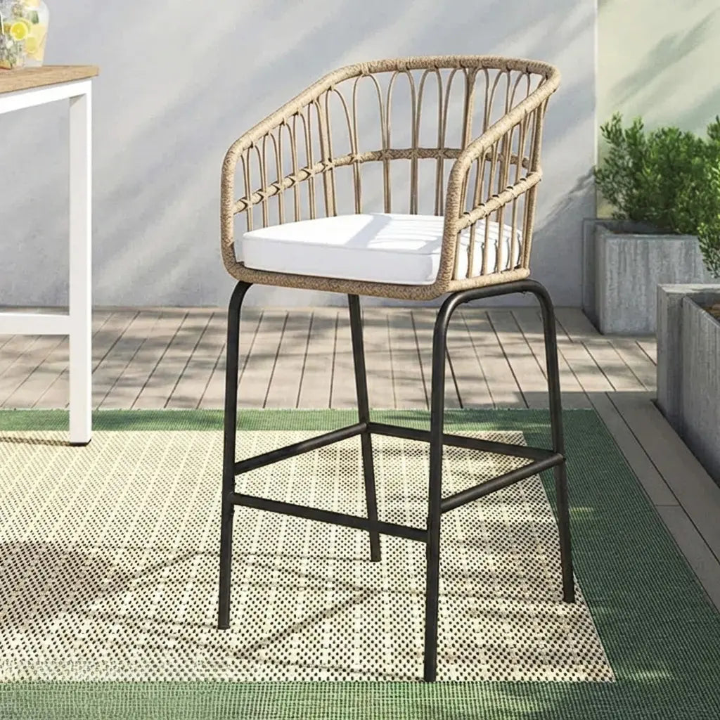 Luxury rattan bar stool with a rust-resistant iron frame for kitchens and cafes - OS-239