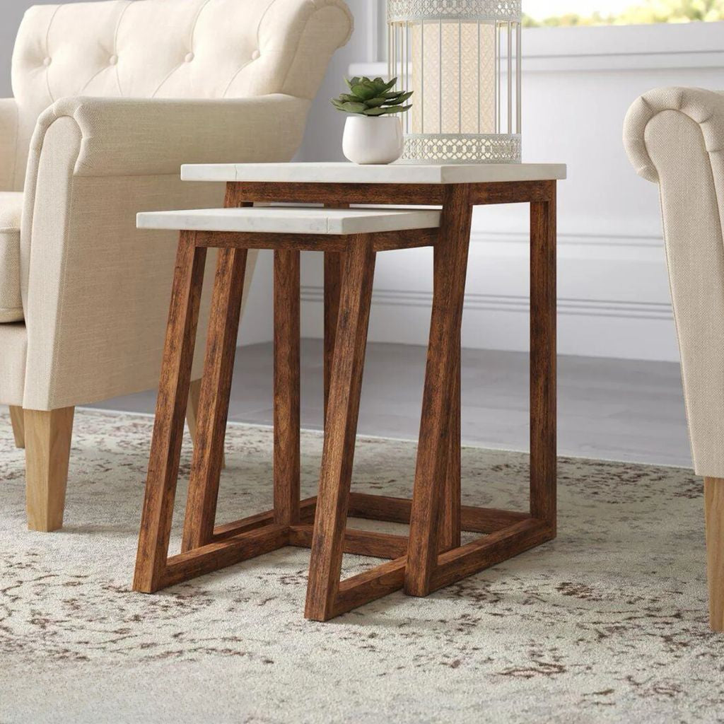 Set of 2 natural wood side tables - OEN-015