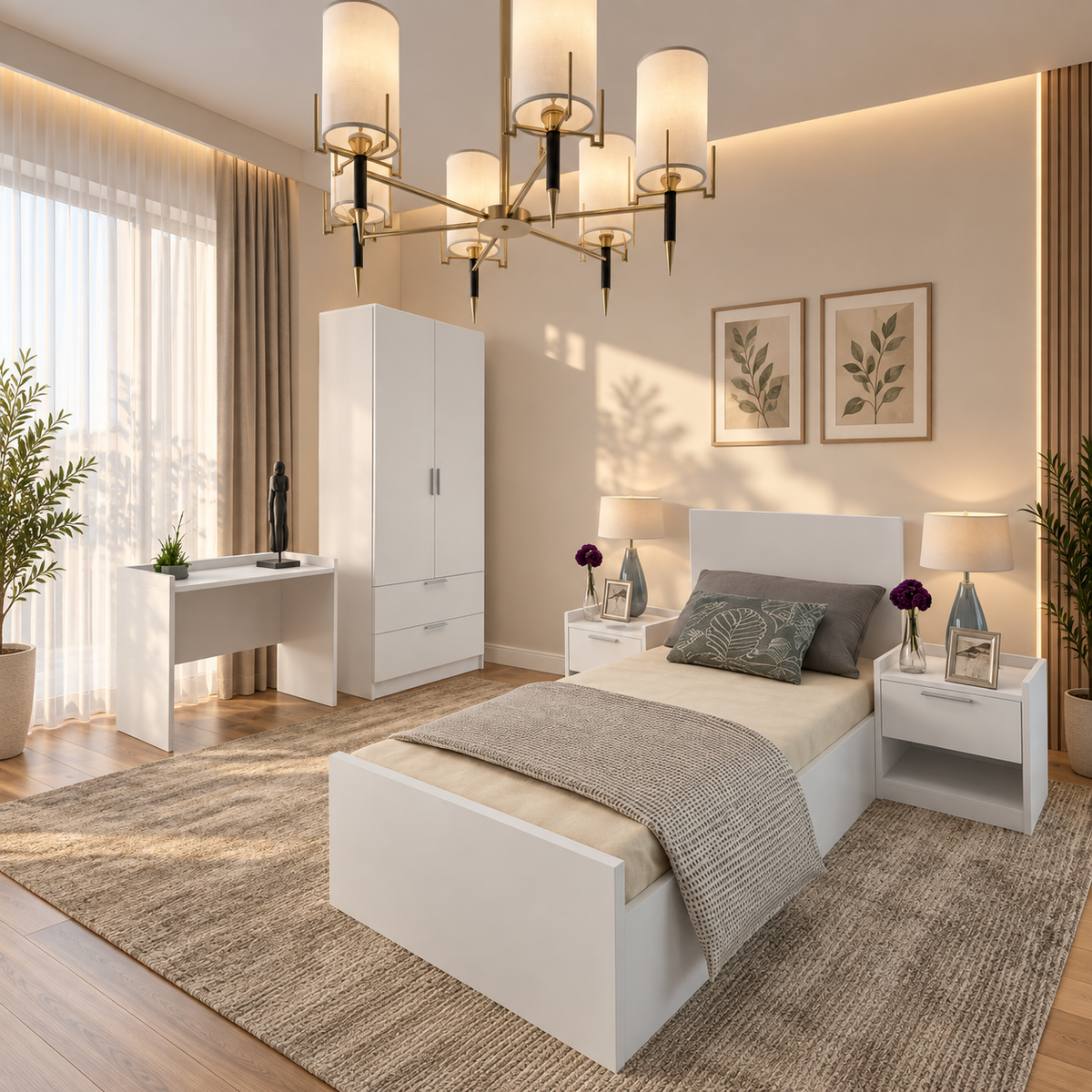 Complete bedroom made of Spanish MDF wood - MAD-020