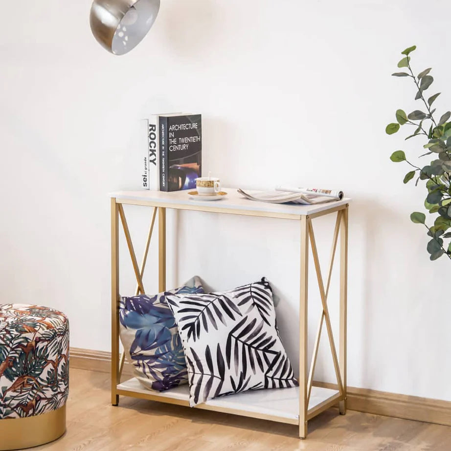 Iron console with marble surface – modern design 90 cm