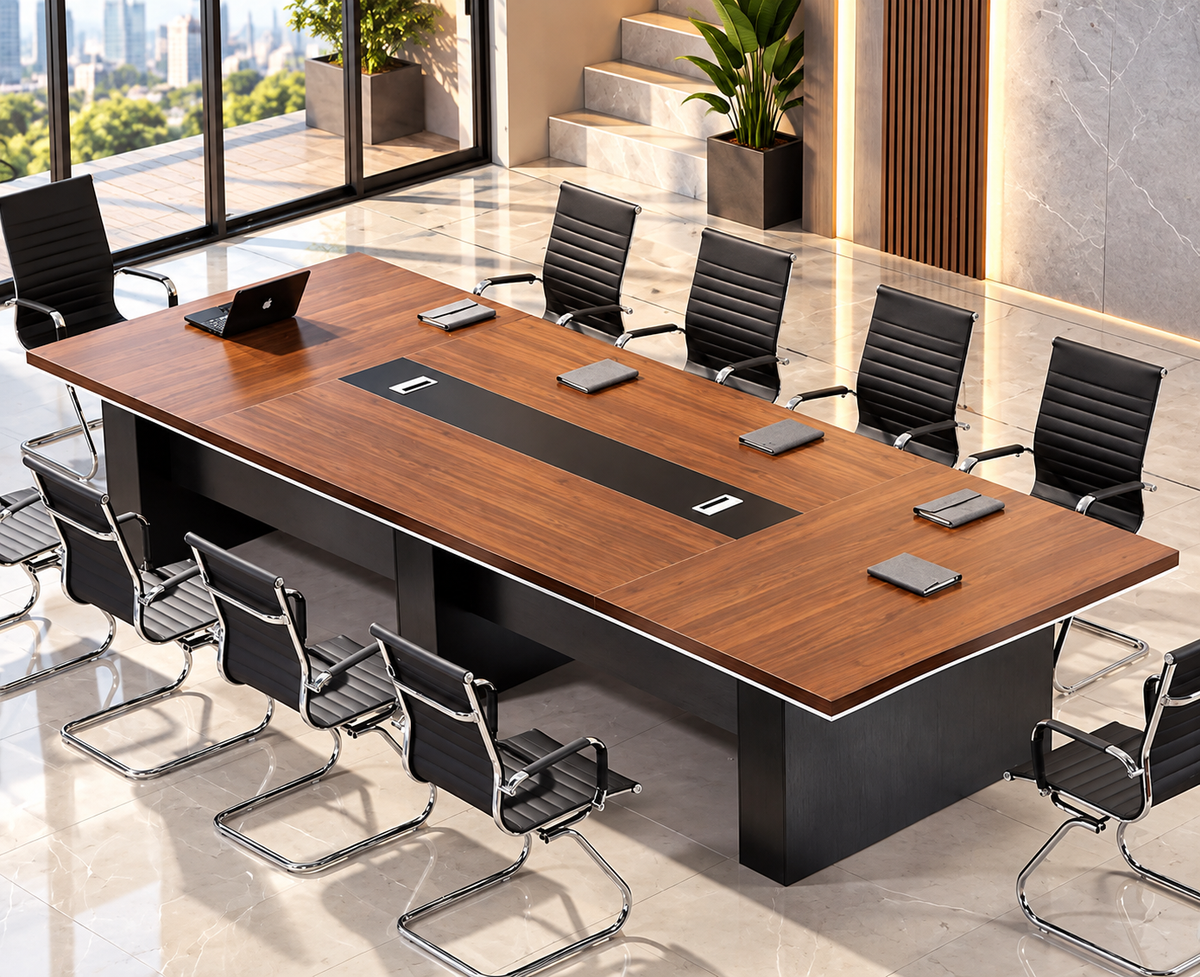 ترابيزة اجتماعات خشب MDF إسباني مع شاسيه معدني – تصميم عصري متين