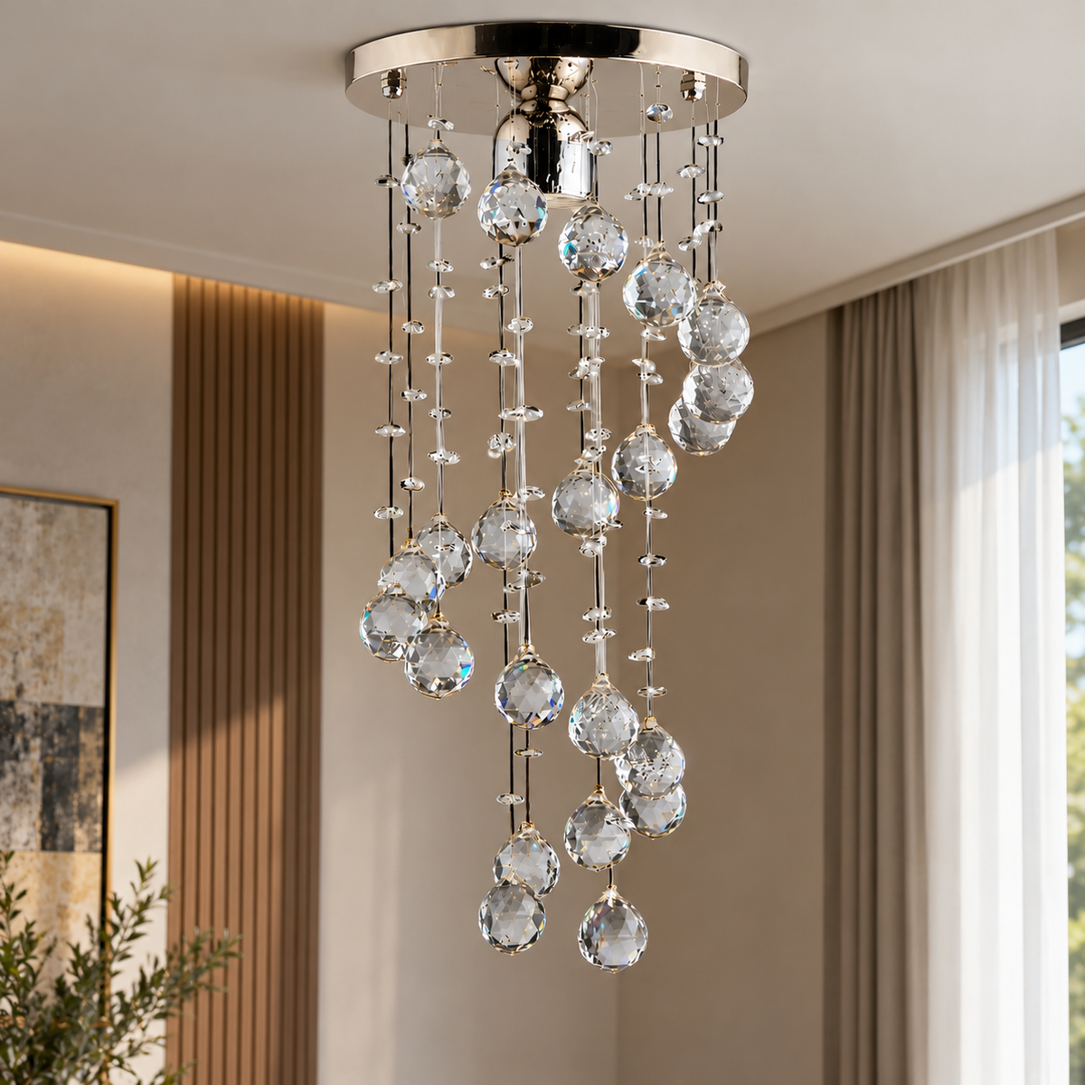 Crystal and stainless steel chandelier with a luxurious design