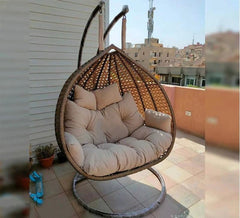 Two-person pure rattan swing with sturdy iron frame – modern elegant design