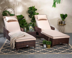 Pure Multicolor Rattan Chaise Lounge Set with Adjustable Back - OS-Rt-0204
