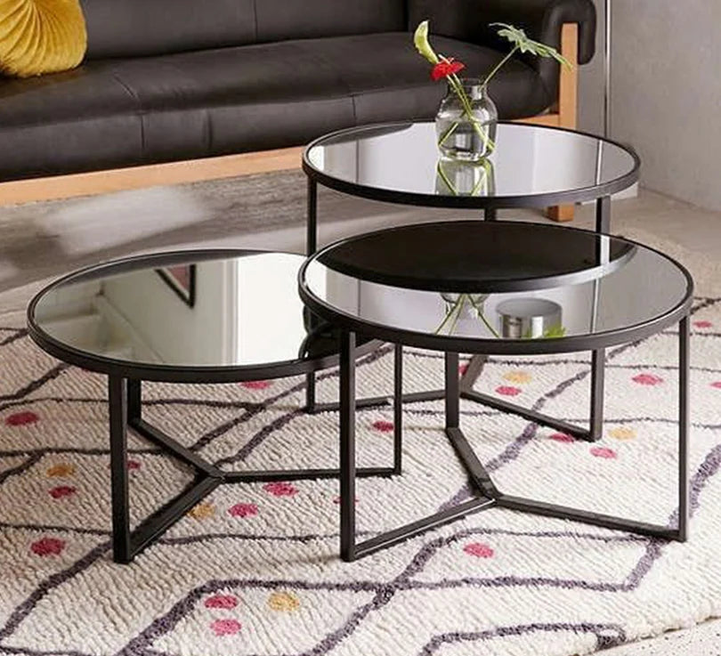 Set of steel coated coffee tables – 6 mm smoked glass surface – luxurious modern design – model ZSL-008