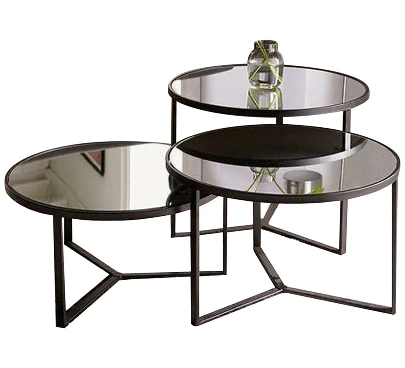 Set of steel coated coffee tables – 6 mm smoked glass surface – luxurious modern design – model ZSL-008