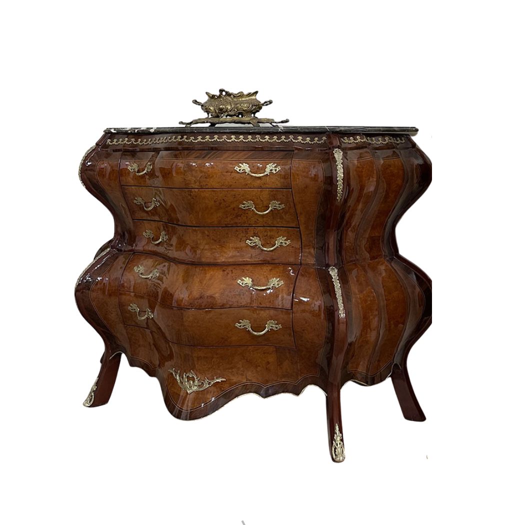 Classic sideboard made of beechwood and natural marquetry with brass and glass details – GLH-007